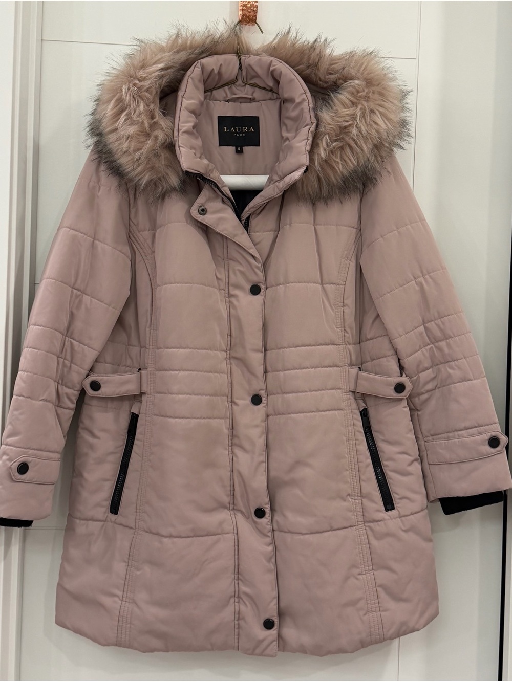 Laura Pink Quilted Faux-Fur Trim Puffer Coat